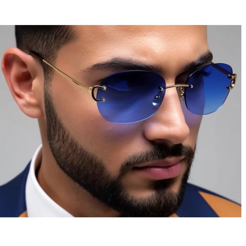 Sunglasses Blue Lens Gold Light Weight Retro Classic Men Style Gangs Stylish Hot